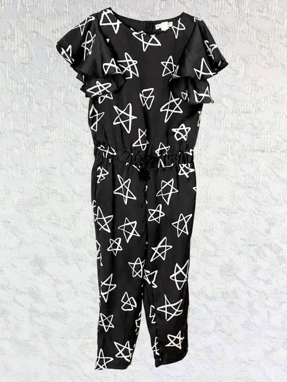 Crewcuts by J.Crew Star Print Black Jumpsuit Flutter Sleeve Girl’s 16/Women’s S